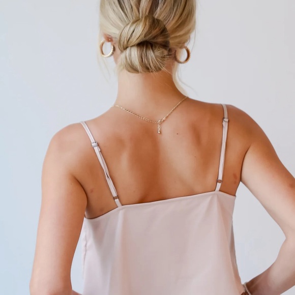 Champagne Satin Cowl Neck Cropped Tank - Picture 5 of 5